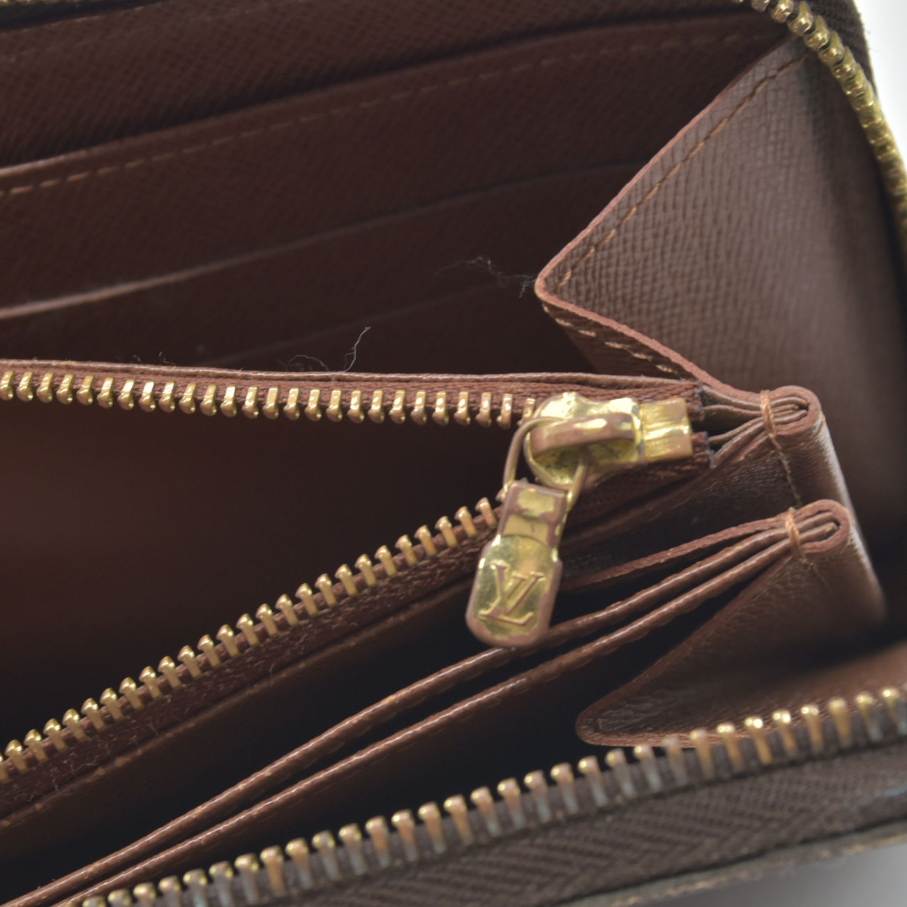 $915 2010 Louis Vuitton Monogram Zippy Zip Around Long Wallet Purse Brown CA2170