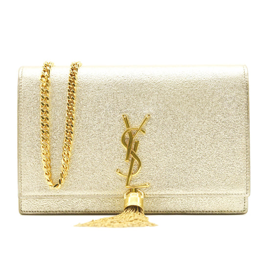 Saint Laurent Metallic Calfskin Kate Monogram Tassel Chain Wallet Gold