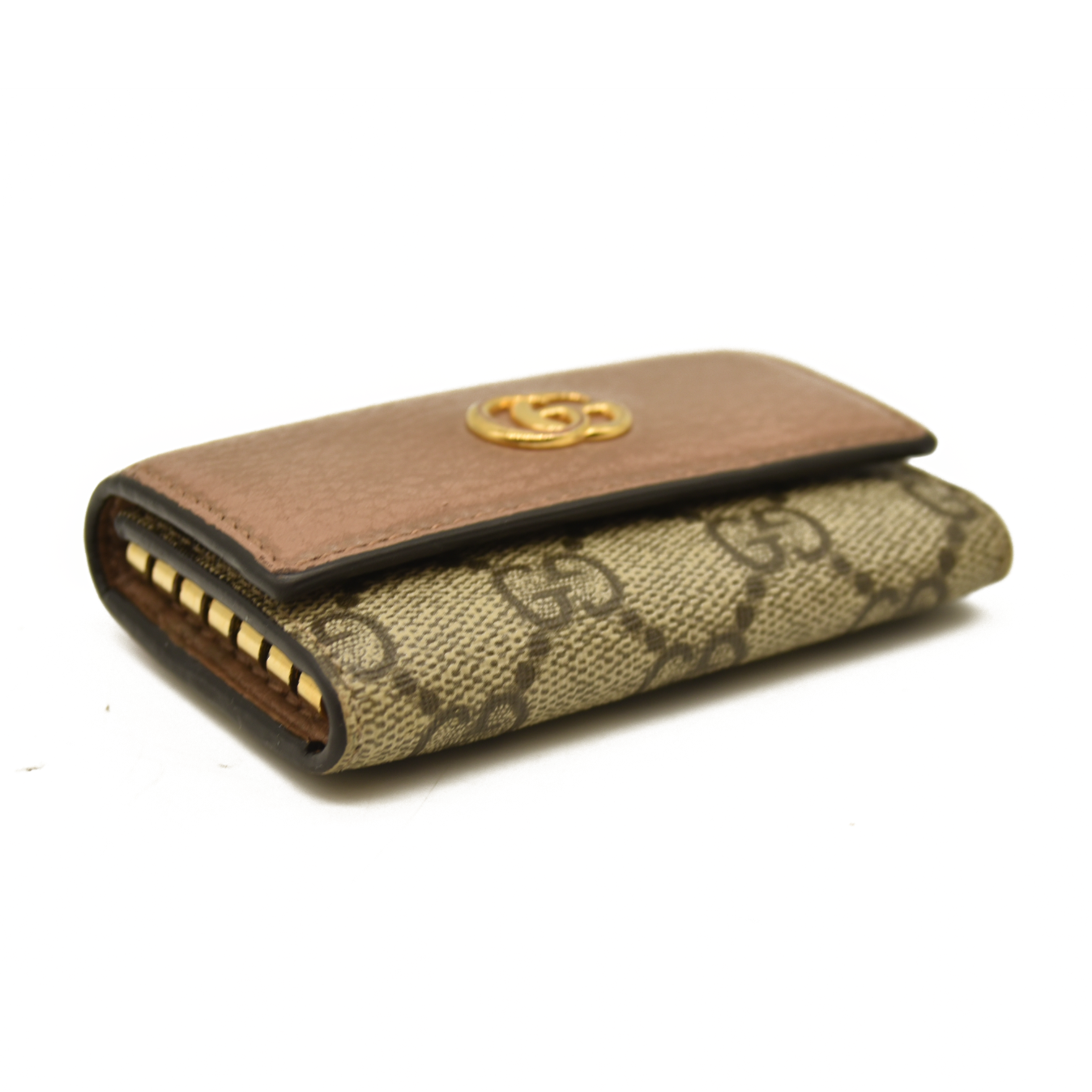 Gucci  Dollar Calfskin GG Supreme Monogram GG Marmont 6 Key Holder Case Porcelain Rose Beige Ebony