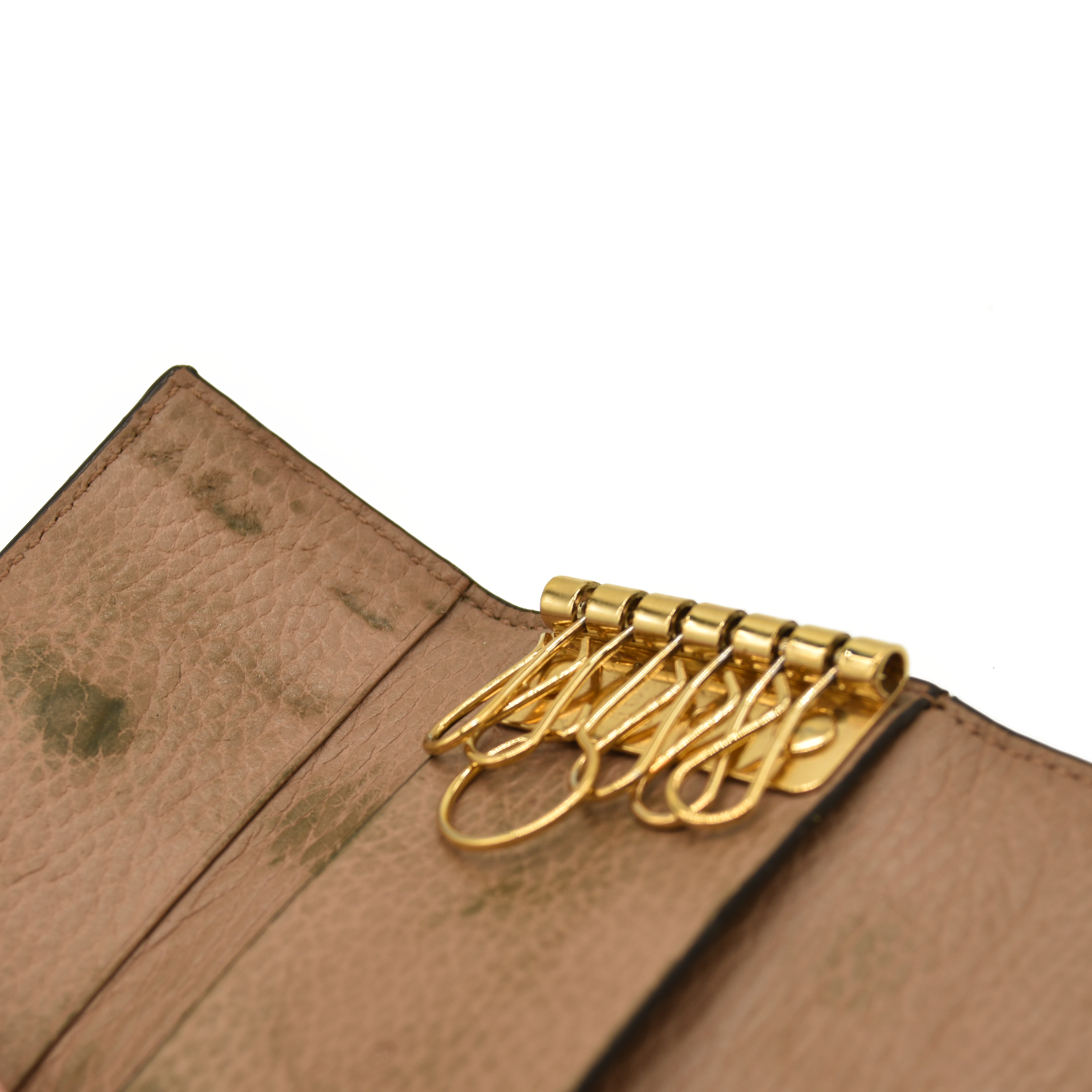 Gucci  Dollar Calfskin GG Supreme Monogram GG Marmont 6 Key Holder Case Porcelain Rose Beige Ebony