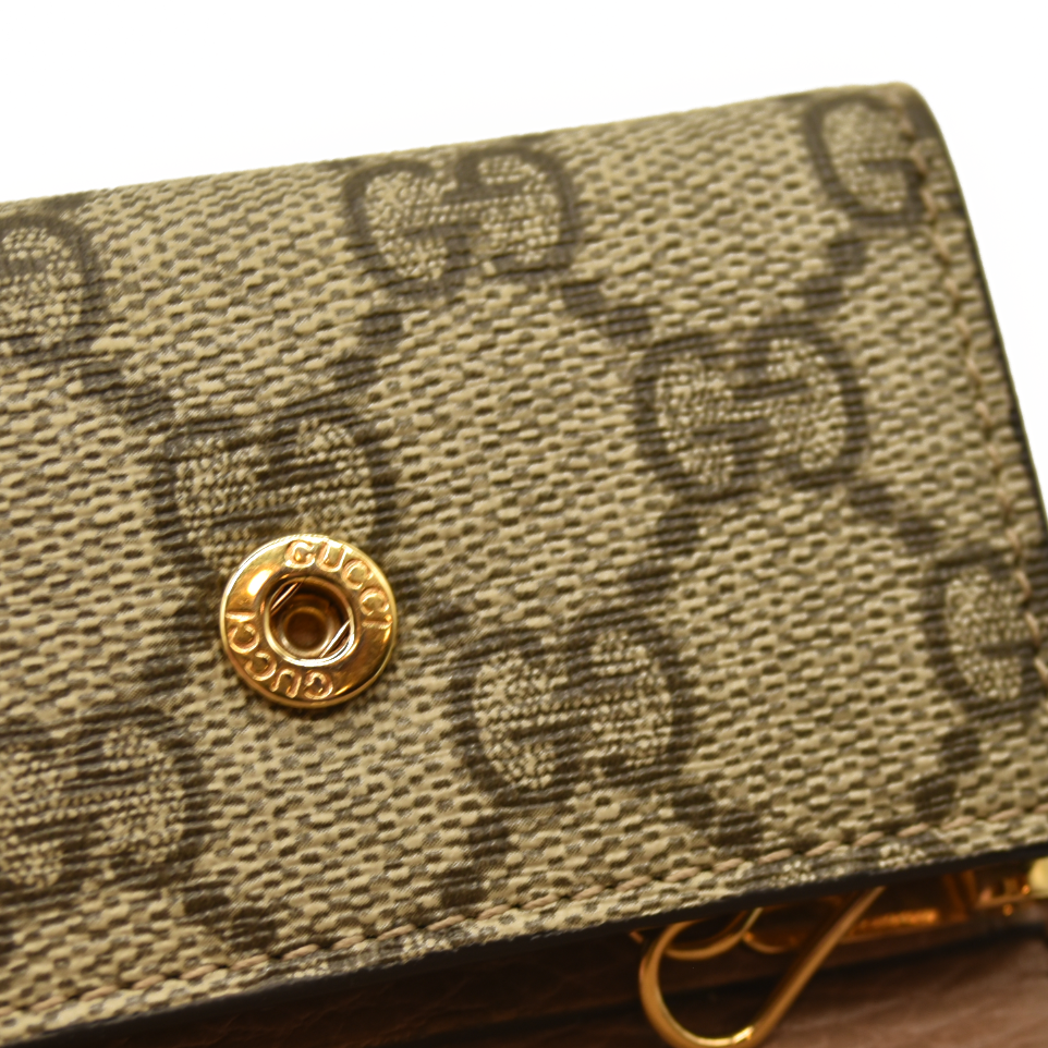 Gucci  Dollar Calfskin GG Supreme Monogram GG Marmont 6 Key Holder Case Porcelain Rose Beige Ebony