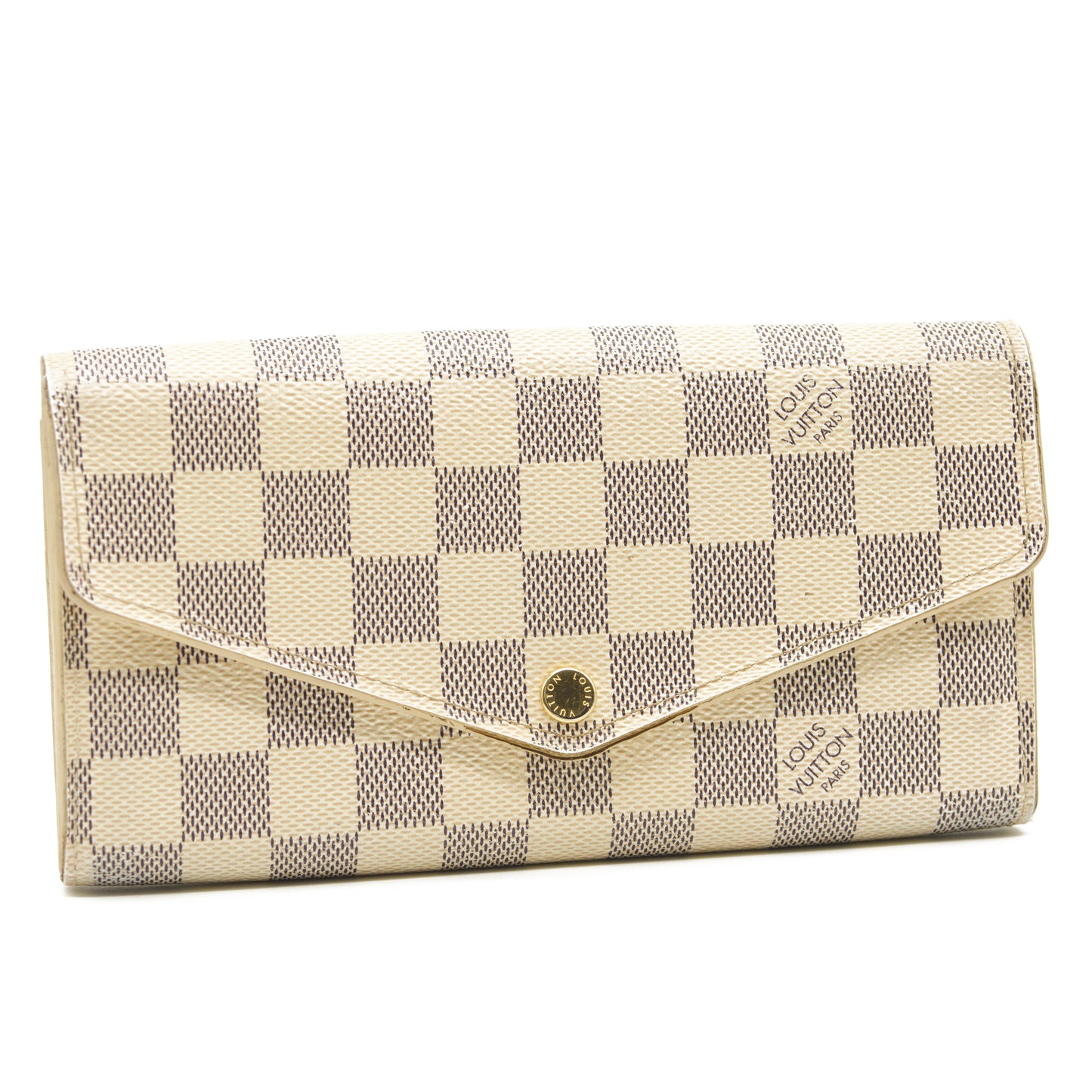 USED Louis Vuitton Damier Azur Sarah NM Flap Wallet White Canvas