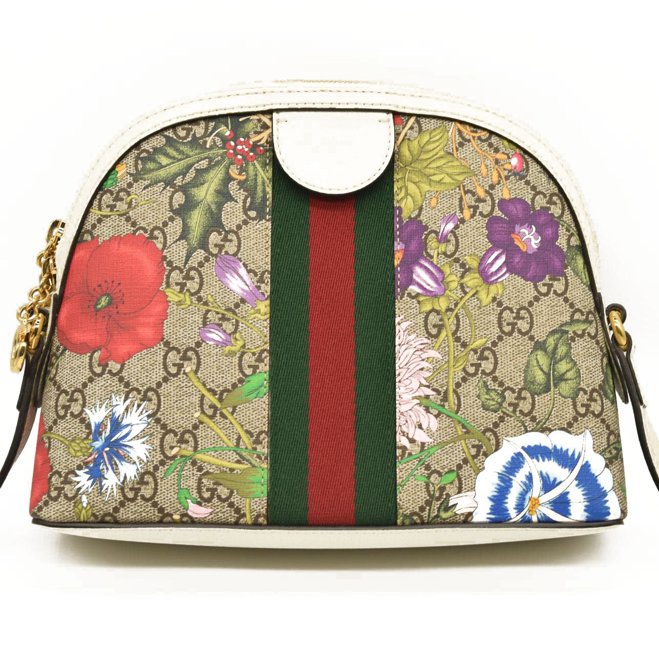 Gucci GG Supreme Monogram Flora Web GG Small Ophidia Dome Shoulder Bag White