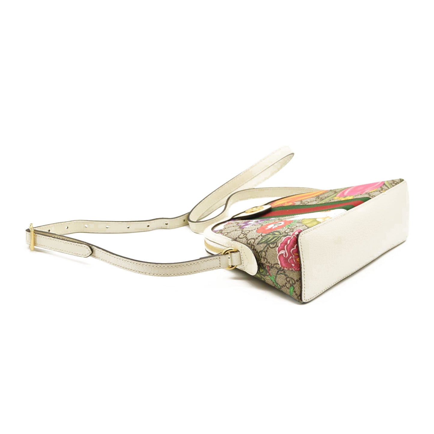 Gucci GG Supreme Monogram Flora Web GG Small Ophidia Dome Shoulder Bag White