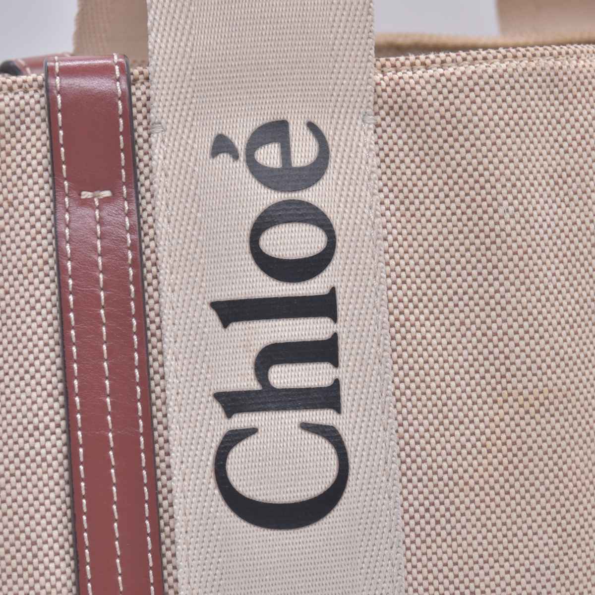 $1250 CHLOE Woody Medium Canvas Leather Tote Shoulder Bag