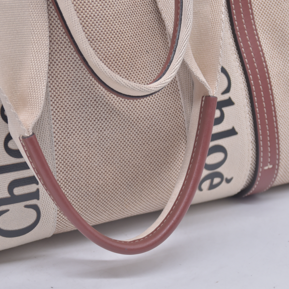$1250 CHLOE Woody Medium Canvas Leather Tote Shoulder Bag