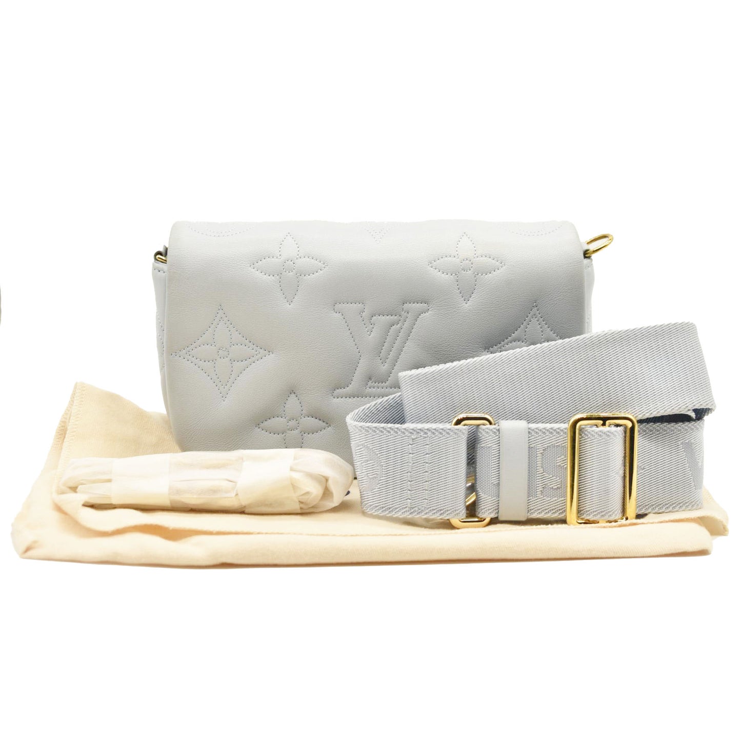 Louis Vuitton Calfskin Bubblegram Wallet On Strap Ice Blue