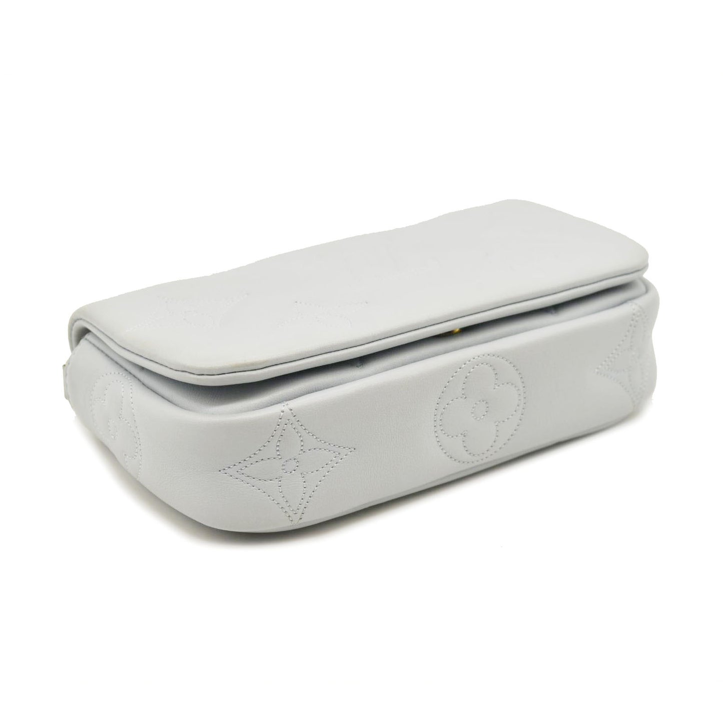 Louis Vuitton Calfskin Bubblegram Wallet On Strap Ice Blue