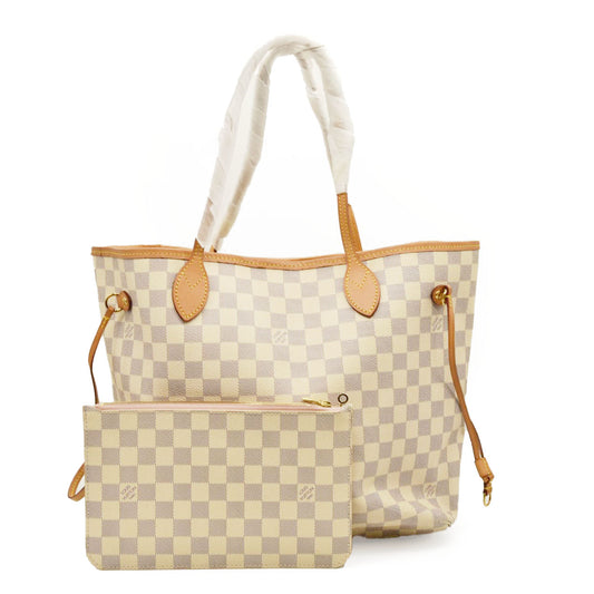 USED Louis Vuitton Damier Azur Neo Neverfull MM Rose Ballerine