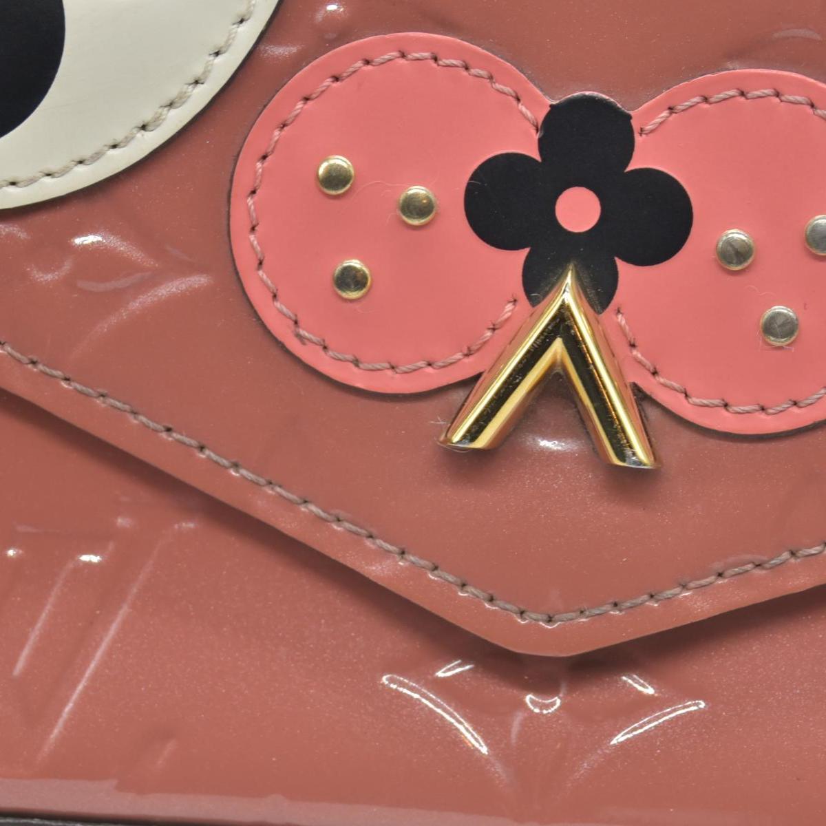 $1460 2018 Louis Vuitton Vernis Valentine Dog Pochette Felicie Chain Wallet Pink TJ0148