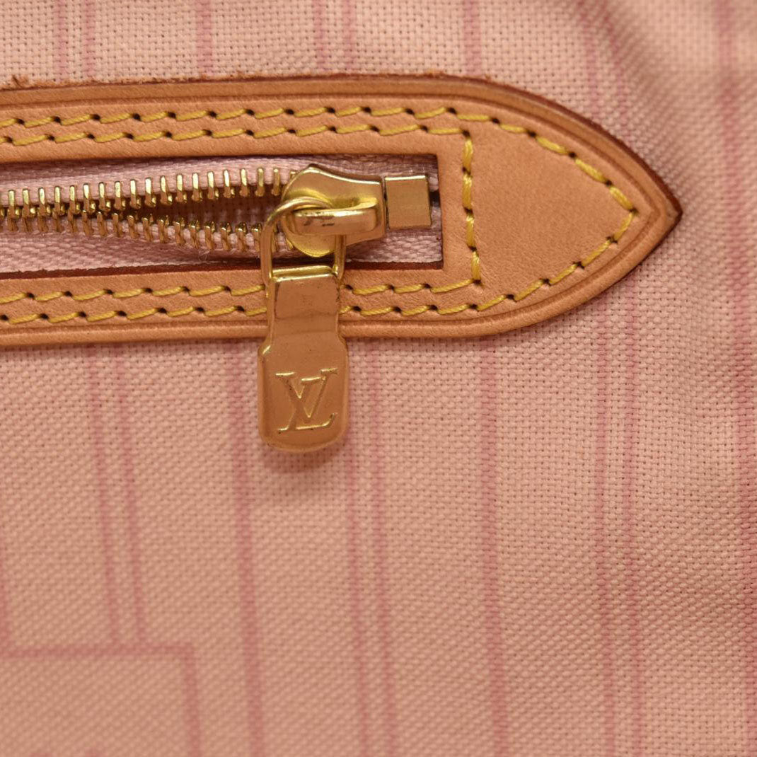 USED Louis Vuitton Damier Azur Neo Neverfull MM Rose Ballerine