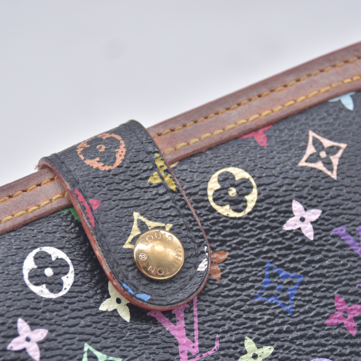 $790 2005 Louis Vuitton Monogram Multicolor French Purse Wallet Black TH0095