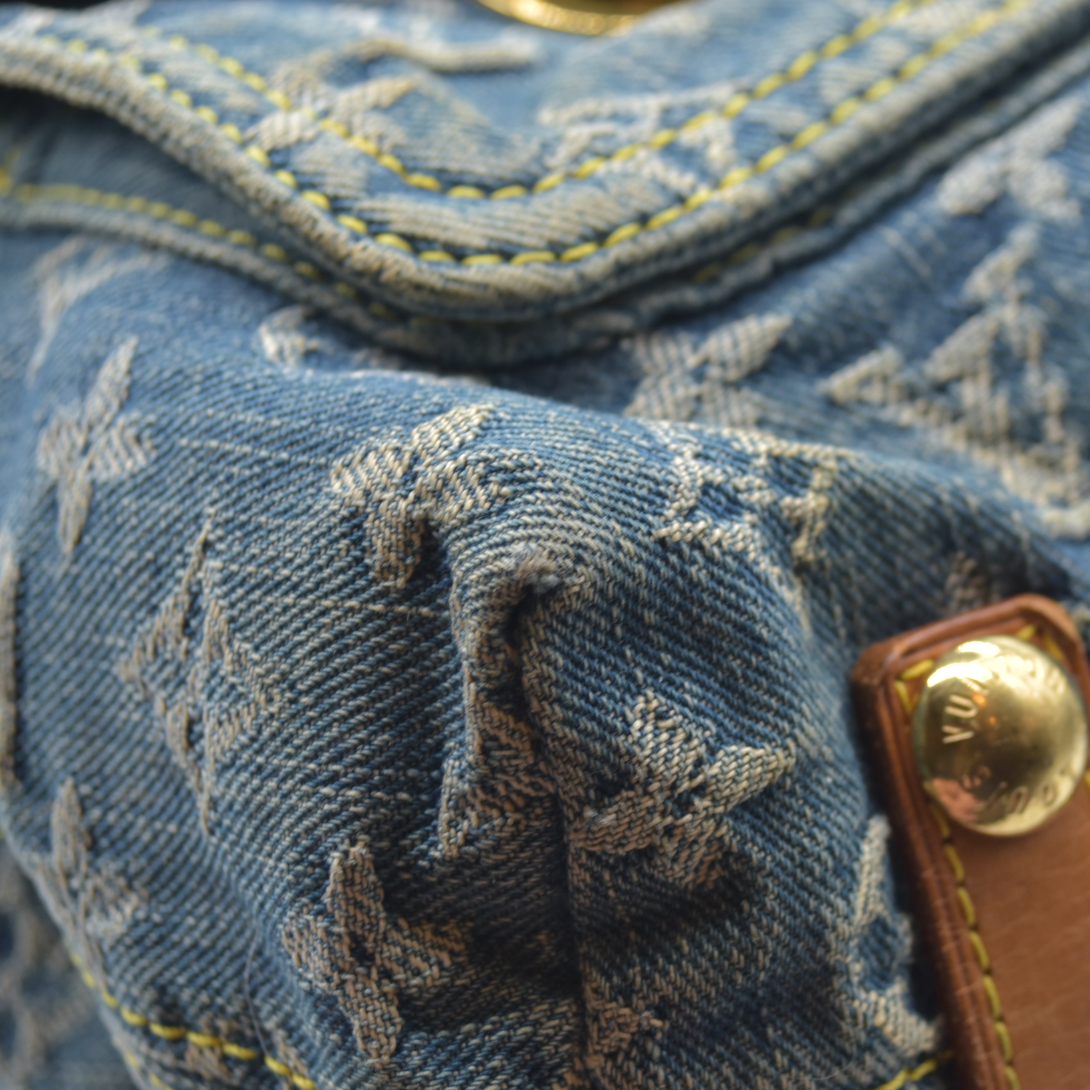 $2280 Louis Vuitton Denim Baggy GM Blue DAMAGED CONSIGNMENT 2005