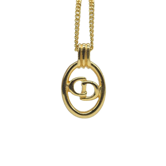 Christian Dior CD Round Pendant Necklace Metal Golden CONSIGNMENT