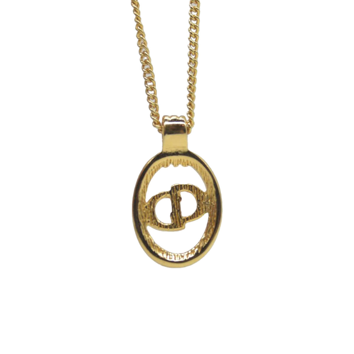 Christian Dior CD Round Pendant Necklace Metal Golden CONSIGNMENT