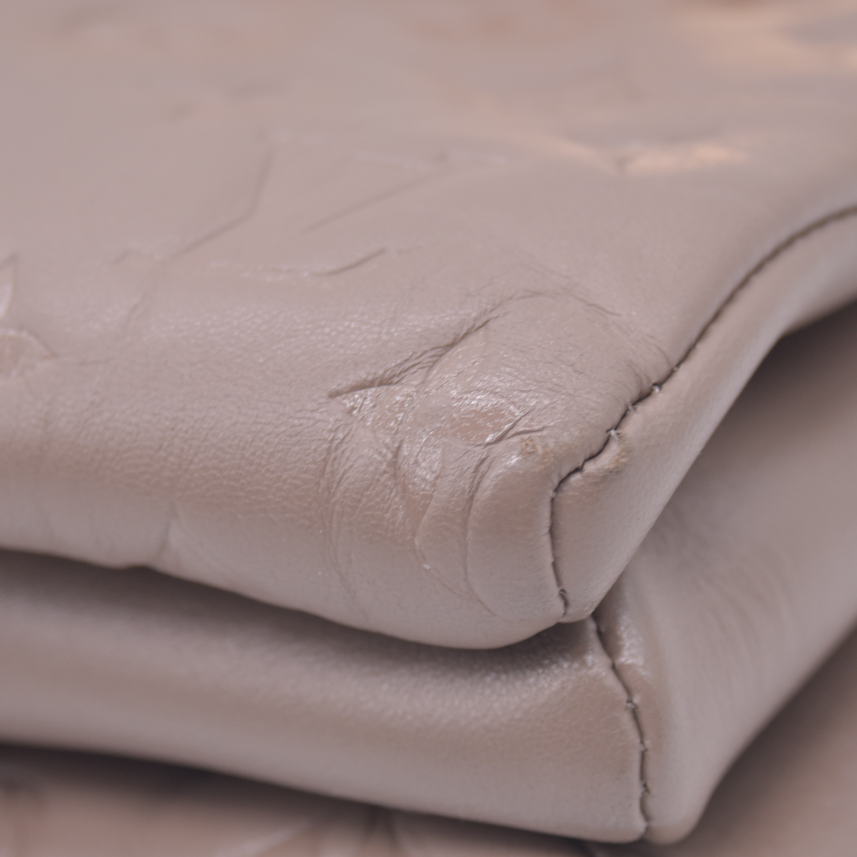 $5500 Louis Vuitton Lambskin Embossed Monogram Coussin MM Taupe RFID 10021358