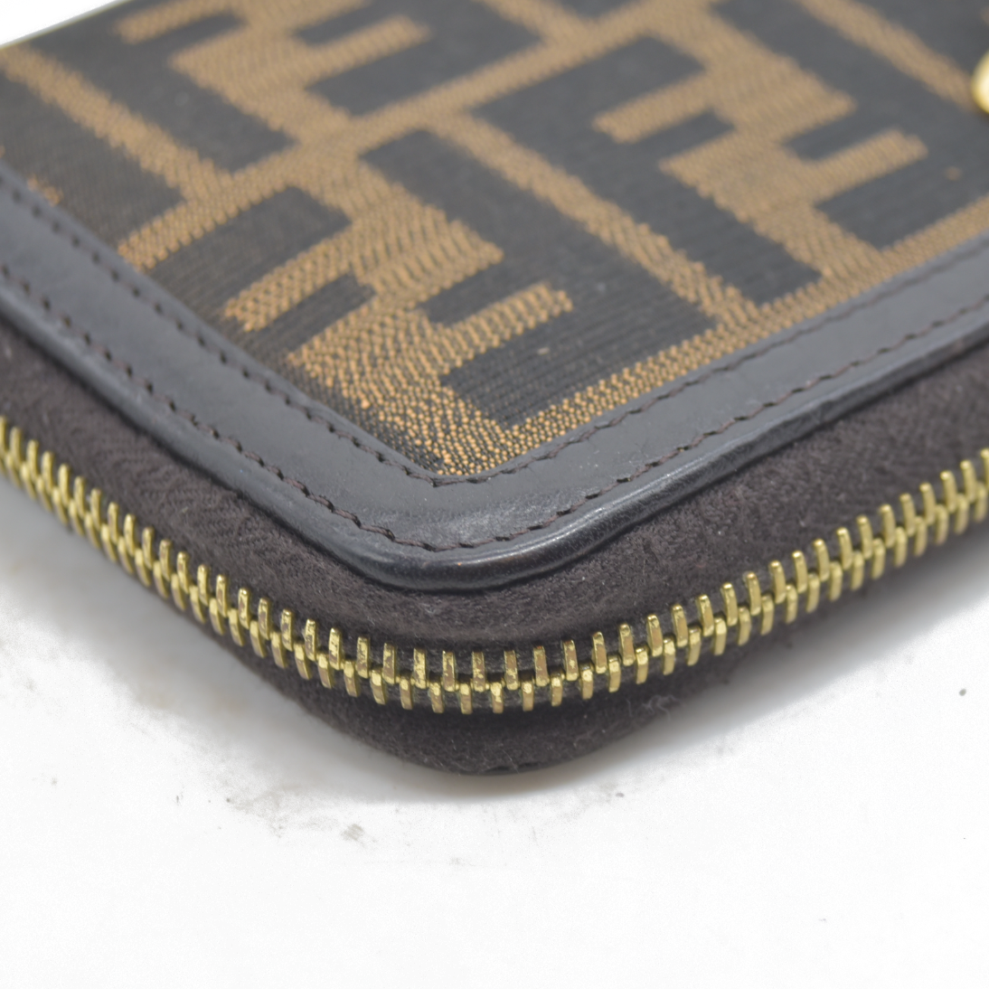 $790 Fendi Tobacco Zucca Canvas and Leather FF Zip Around Wallet CONSIGNMENT