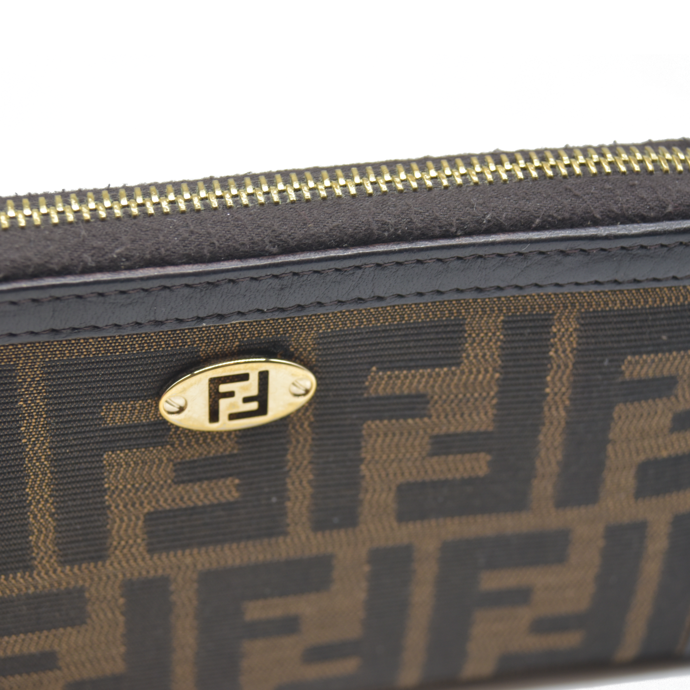 $790 Fendi Tobacco Zucca Canvas and Leather FF Zip Around Wallet CONSIGNMENT