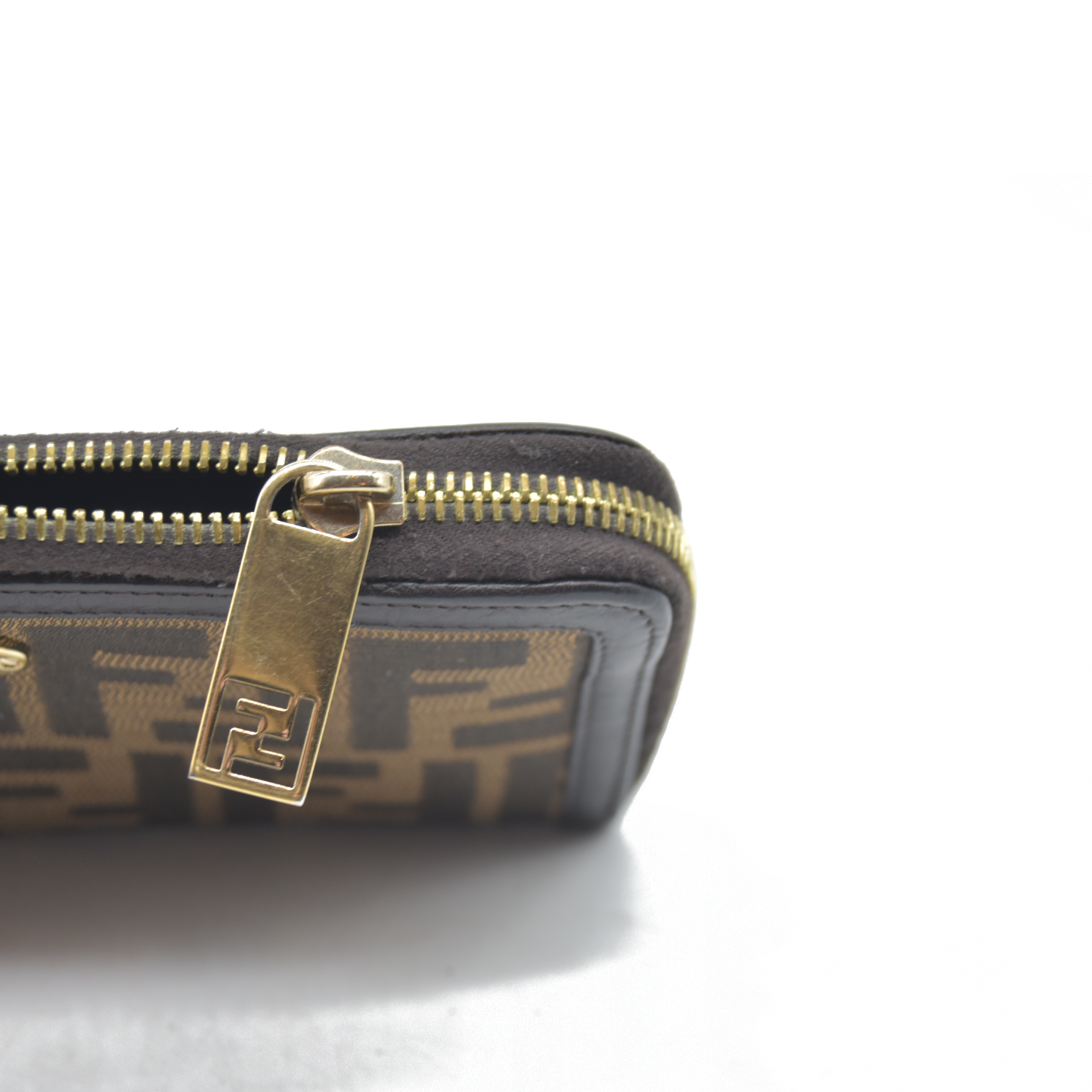 $790 Fendi Tobacco Zucca Canvas and Leather FF Zip Around Wallet CONSIGNMENT