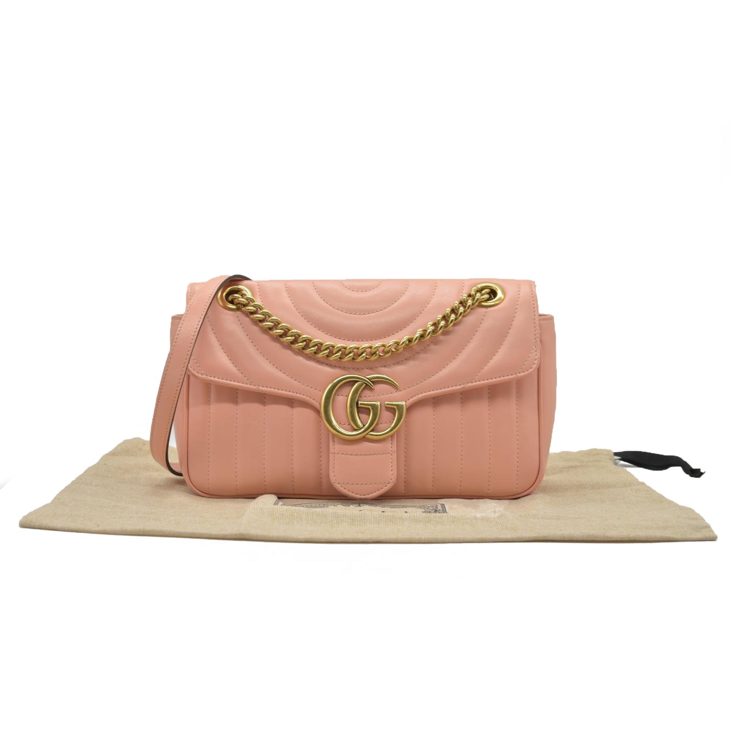 $2590 Gucci Calfskin Matelasse Small GG Marmont Shoulder Bag Perfect Pink