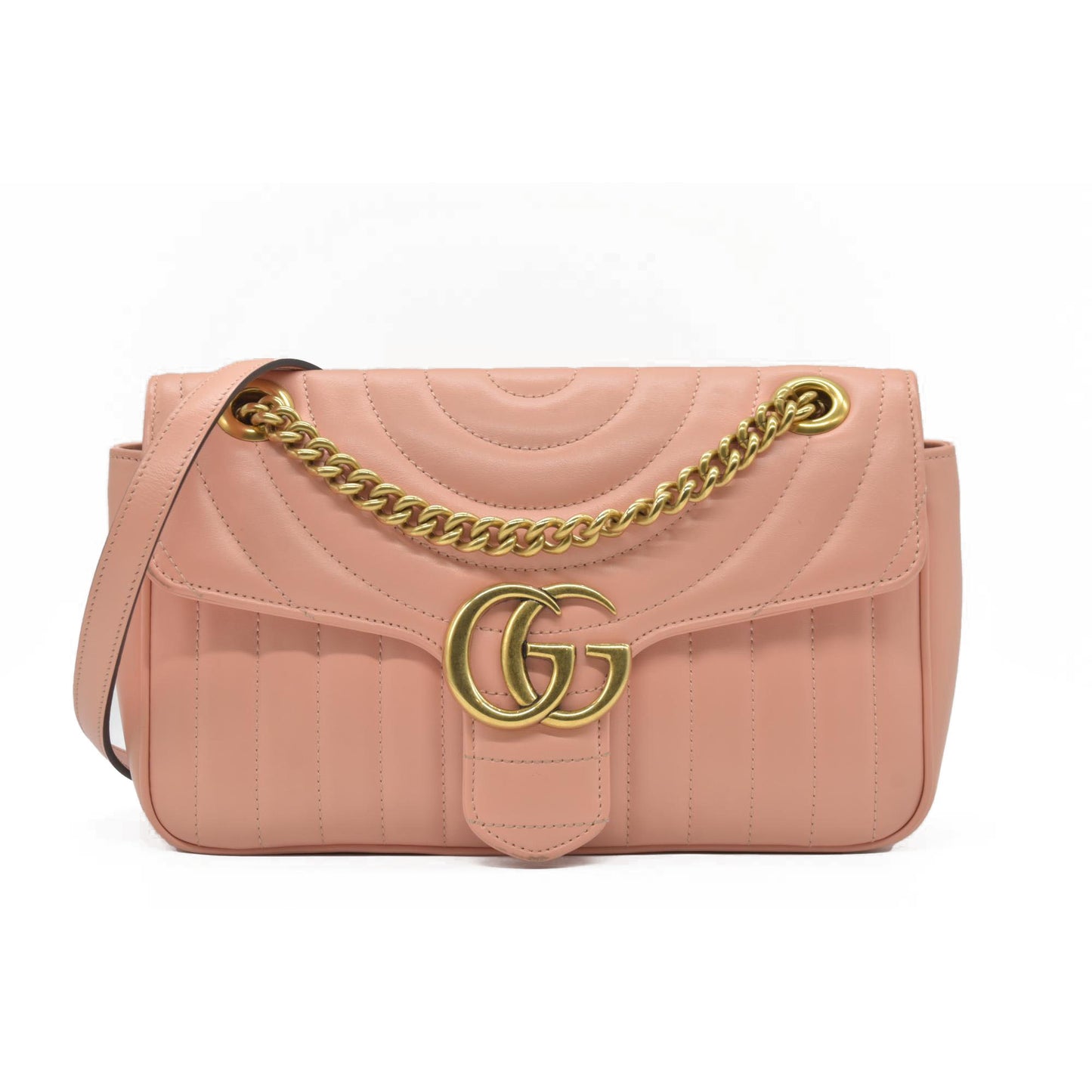 $2590 Gucci Calfskin Matelasse Small GG Marmont Shoulder Bag Perfect Pink