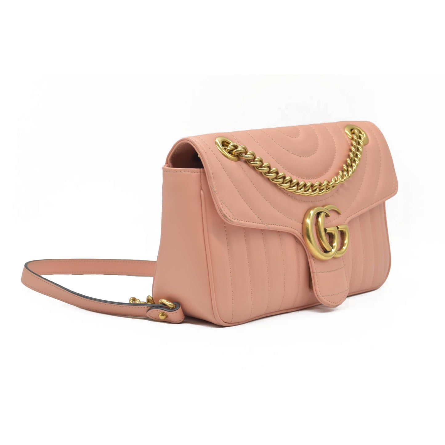 $2590 Gucci Calfskin Matelasse Small GG Marmont Shoulder Bag Perfect Pink