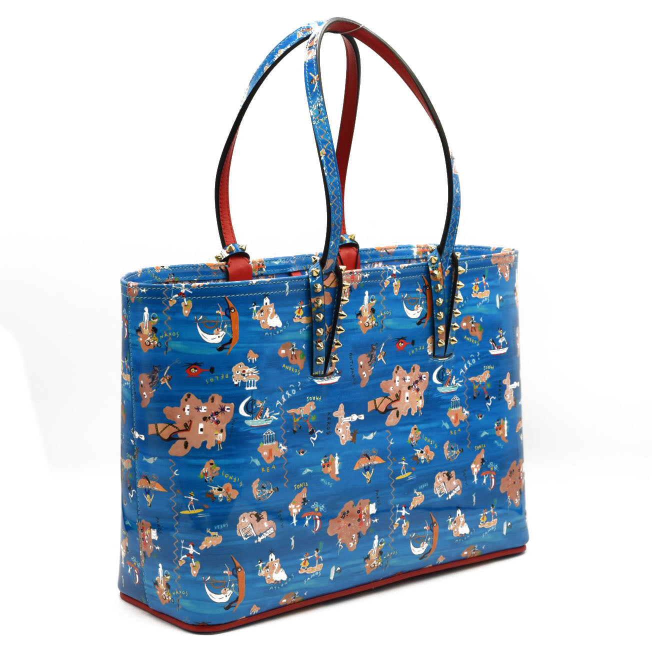 $1450 NEW CHRISTIAN LOUBOUTIN Patent Calfskin Small Greekaba Cabata Tote Blue