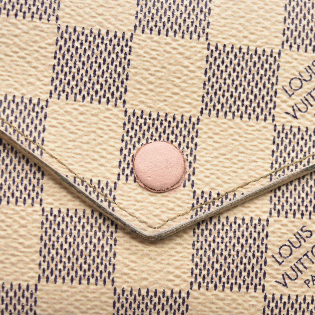 LOUIS VUITTON Damier Azur Victorine Wallet Rose Ballerine  6Y0829