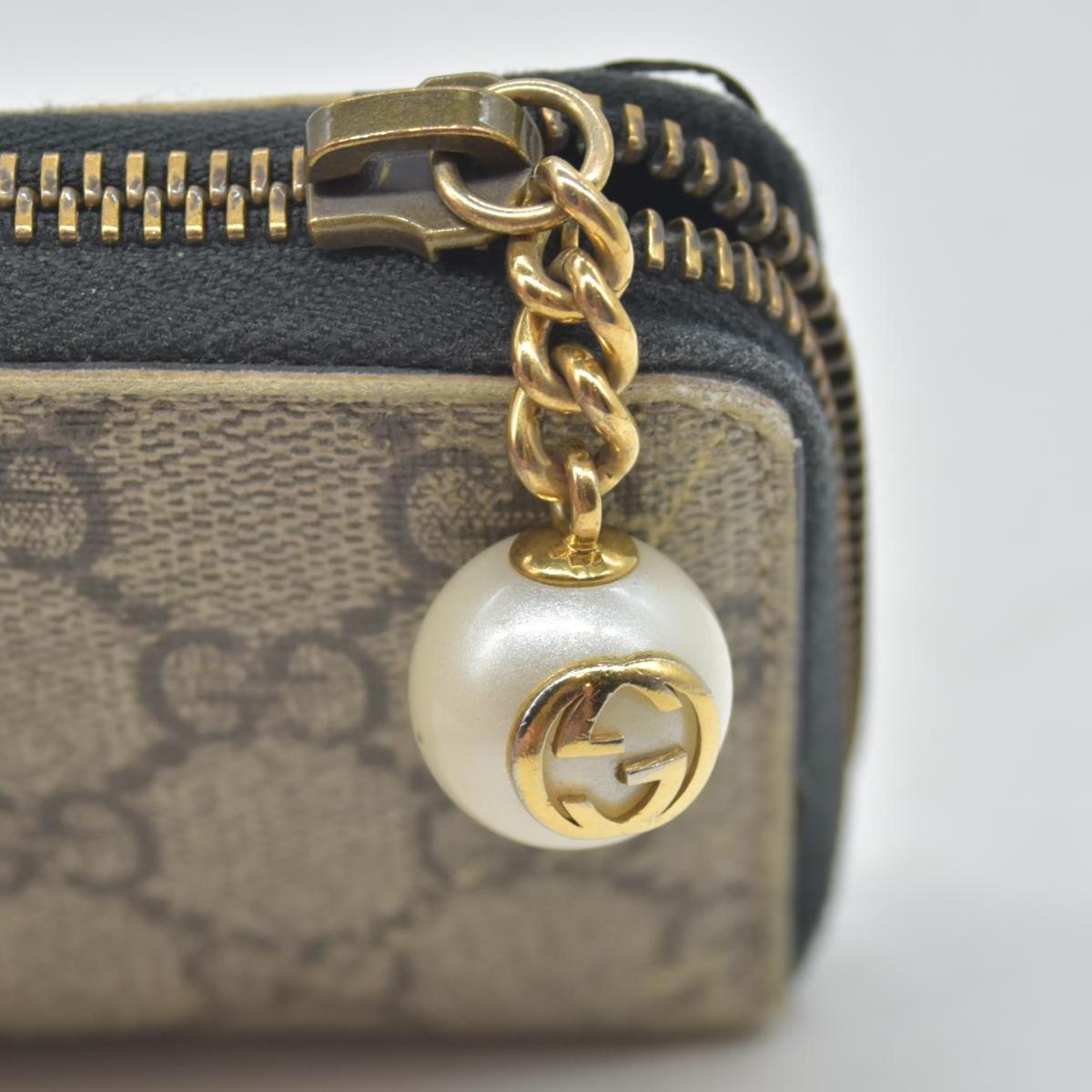 $520 GUCCI GG Supreme Pearl Zip Around Compact Zippy Wallet