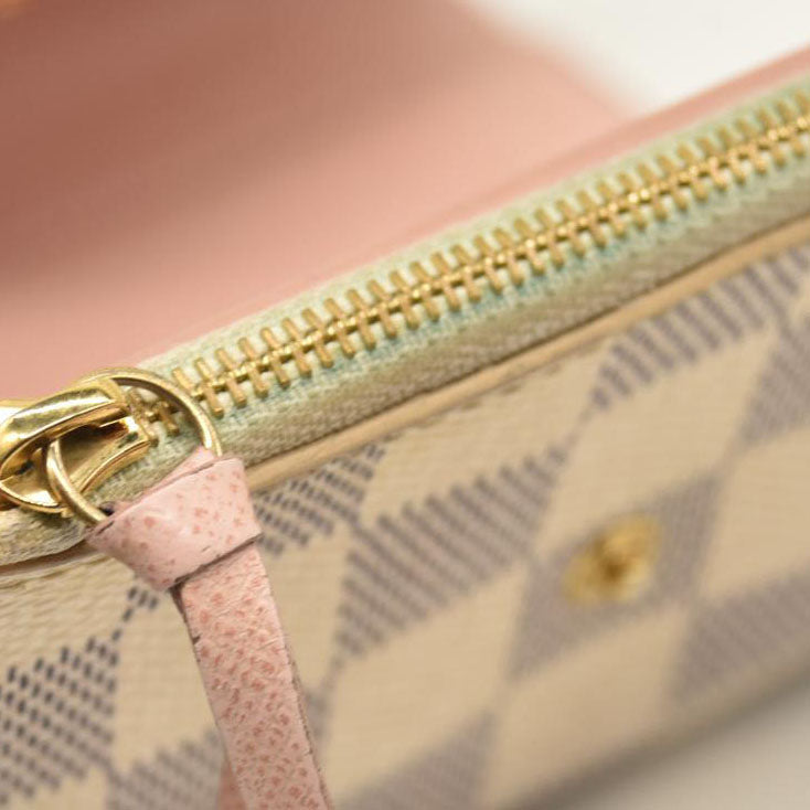 LOUIS VUITTON Damier Azur Victorine Wallet Rose Ballerine  6Y0829