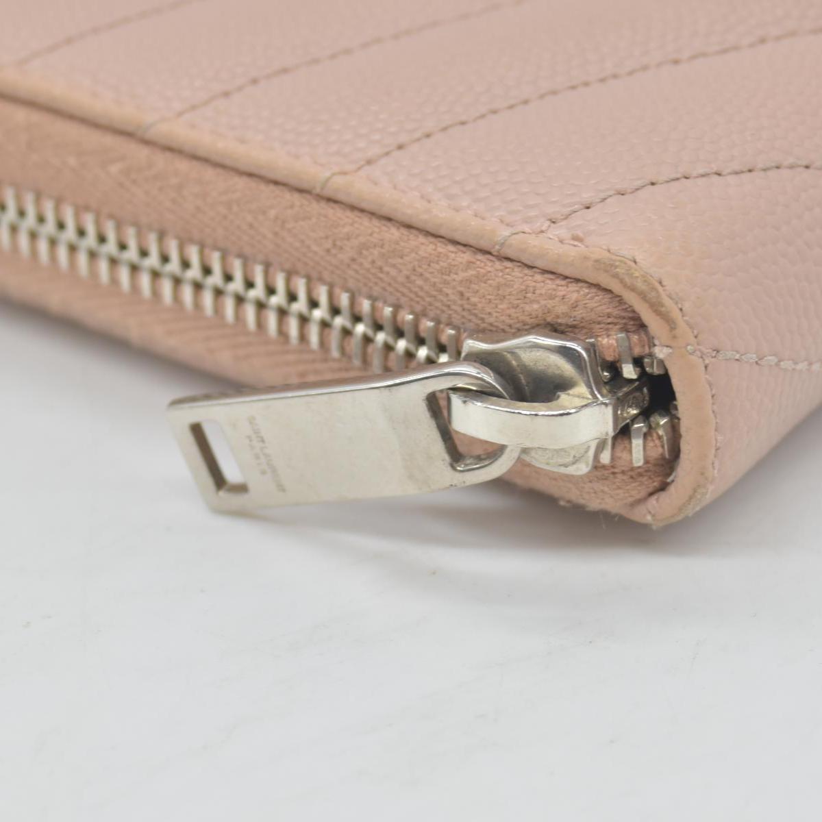 $950 Saint Laurent Grain De Poudre Matelasse Chevron Monogram Zip Around Wallet YSL