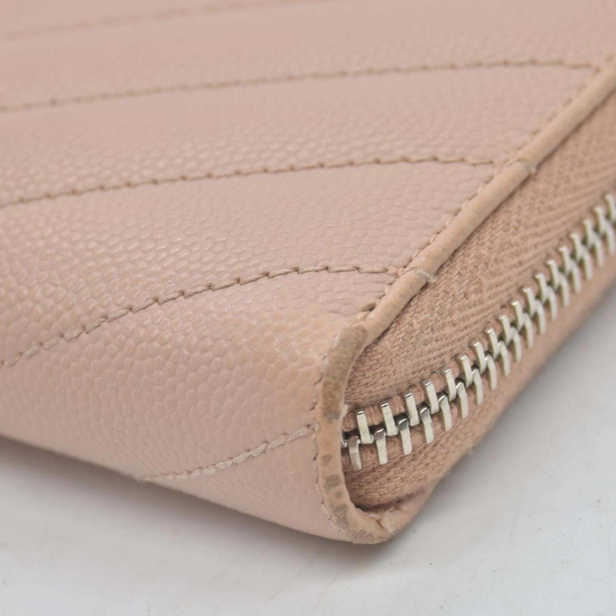 $950 Saint Laurent Grain De Poudre Matelasse Chevron Monogram Zip Around Wallet YSL