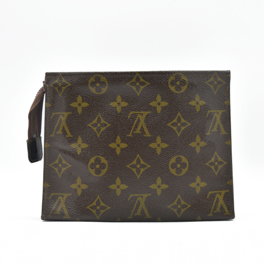 AUCTION $1620 Louis Vuitton Monogram Poche Toilette 19 Cosmetics Pouch Purse Brown 821