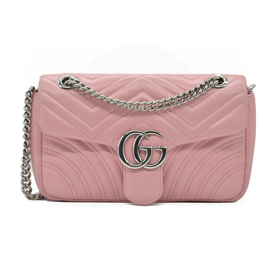 $2600 Gucci Calfskin Matelasse Small GG Marmont Shoulder Bag Wild Rose