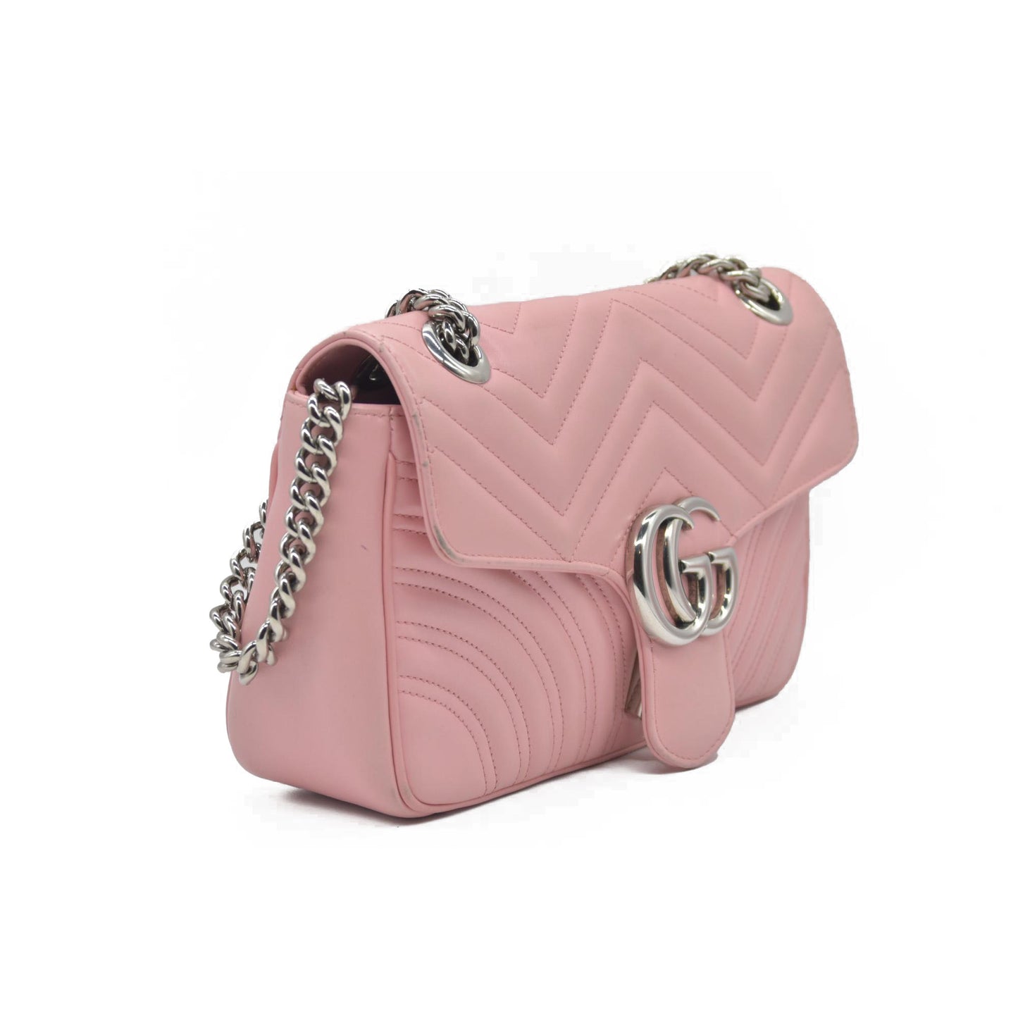 $2600 Gucci Calfskin Matelasse Small GG Marmont Shoulder Bag Wild Rose