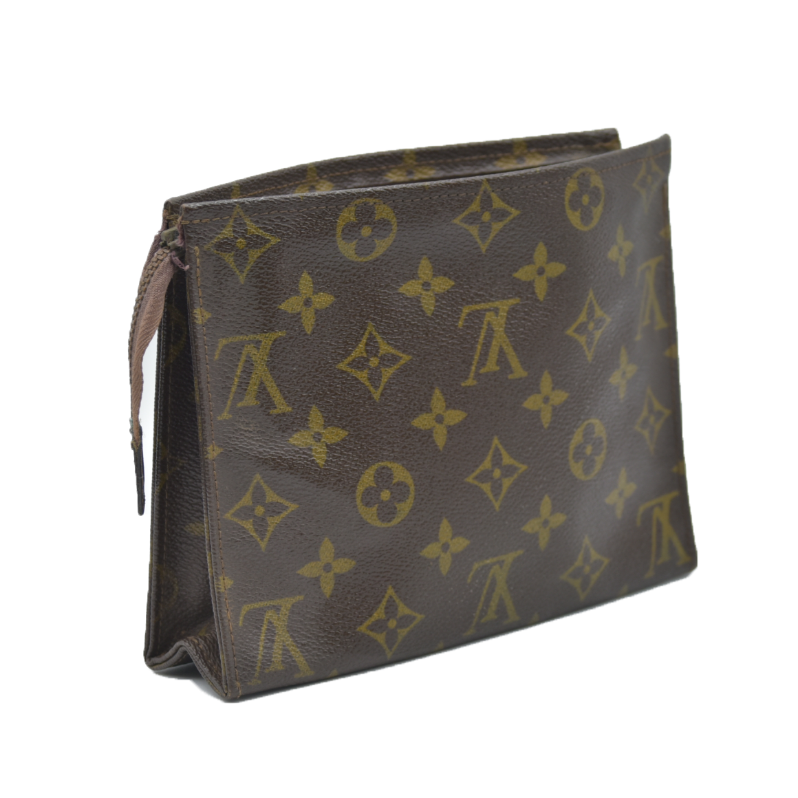 AUCTION $1620 Louis Vuitton Monogram Poche Toilette 19 Cosmetics Pouch Purse Brown 821