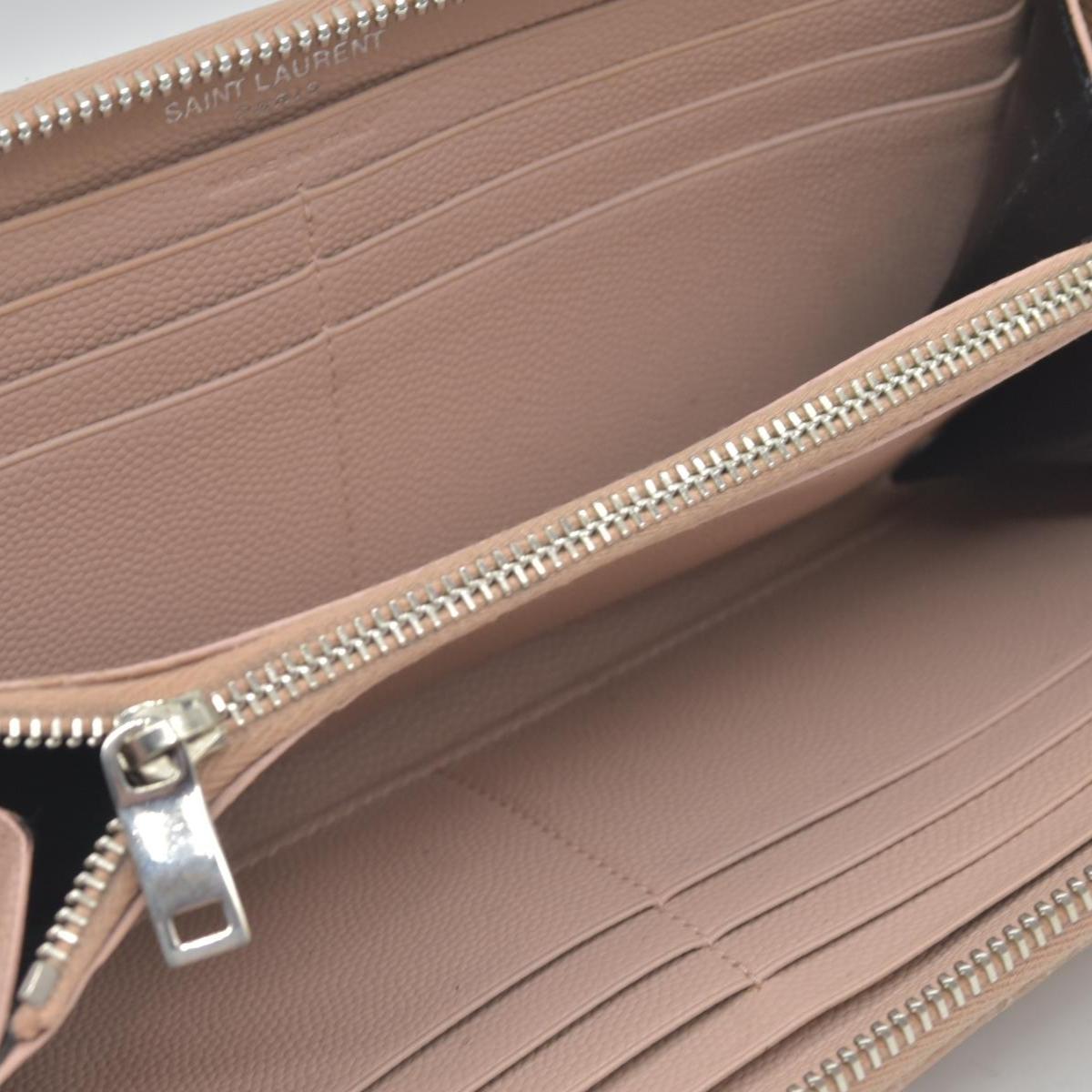 $950 Saint Laurent Grain De Poudre Matelasse Chevron Monogram Zip Around Wallet YSL