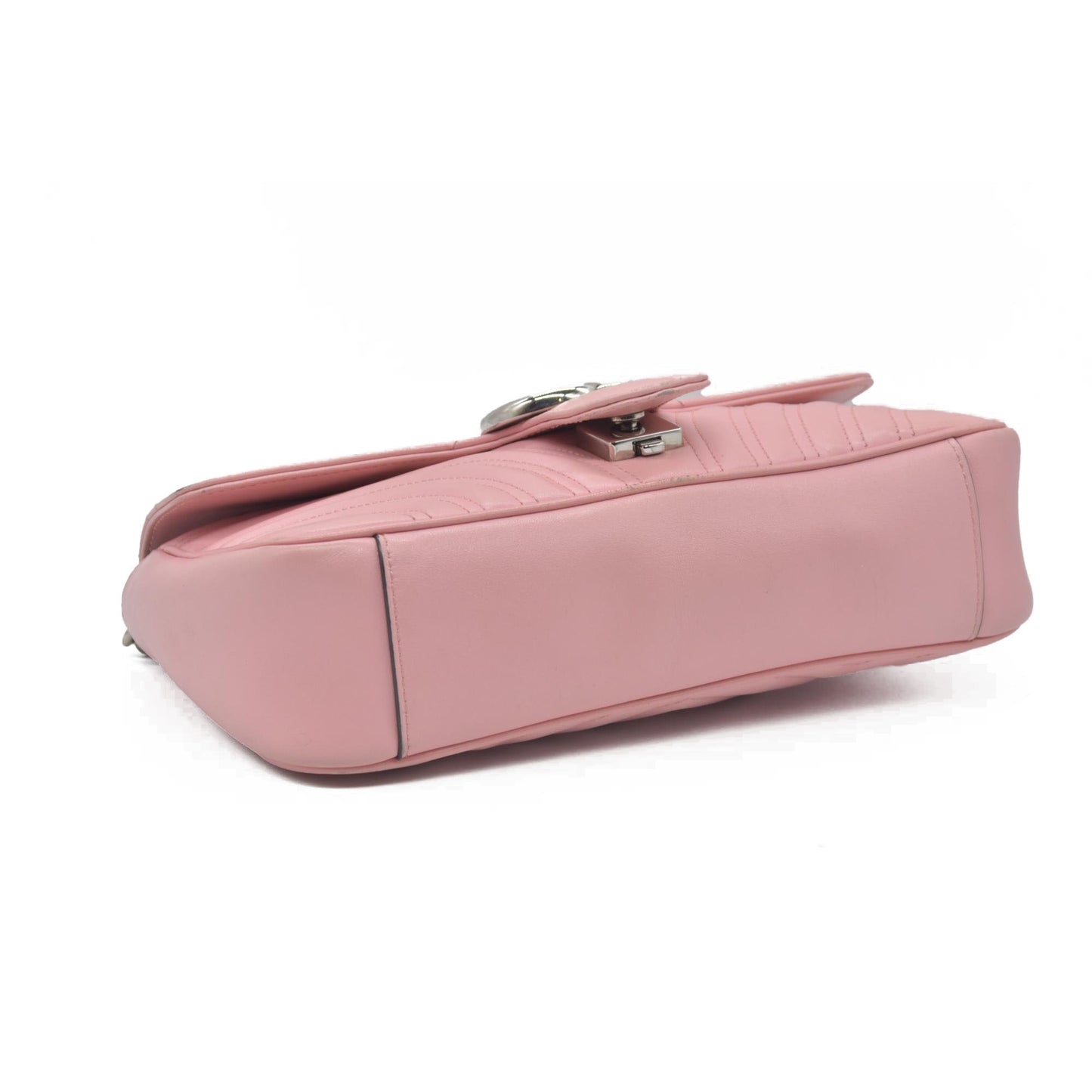 $2600 Gucci Calfskin Matelasse Small GG Marmont Shoulder Bag Wild Rose