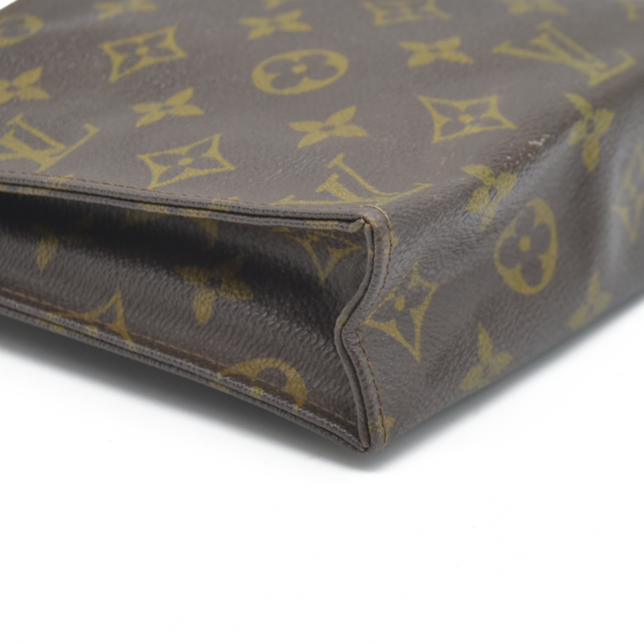 AUCTION $1620 Louis Vuitton Monogram Poche Toilette 19 Cosmetics Pouch Purse Brown 821