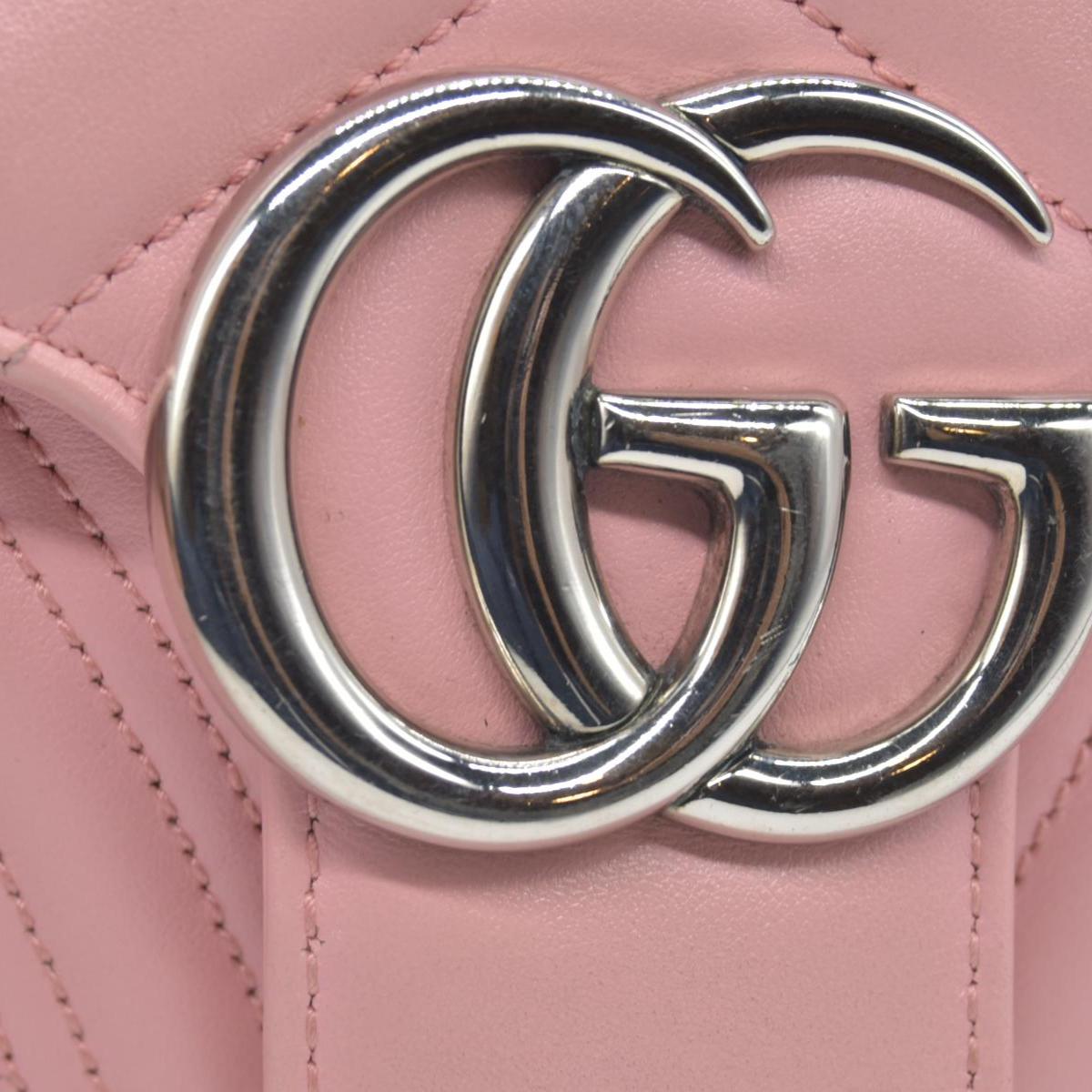 $2600 Gucci Calfskin Matelasse Small GG Marmont Shoulder Bag Wild Rose