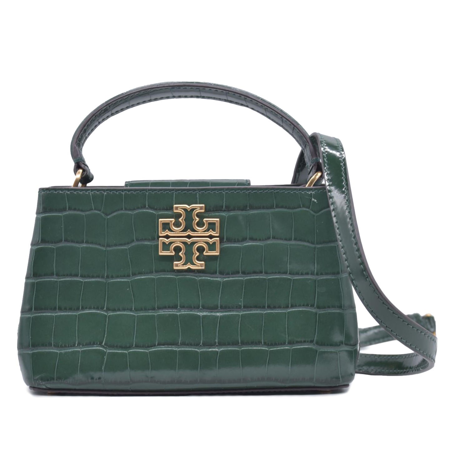 $720 TORY BURCH Britten Handbag Green Croc Embossed CONSIGNMENT