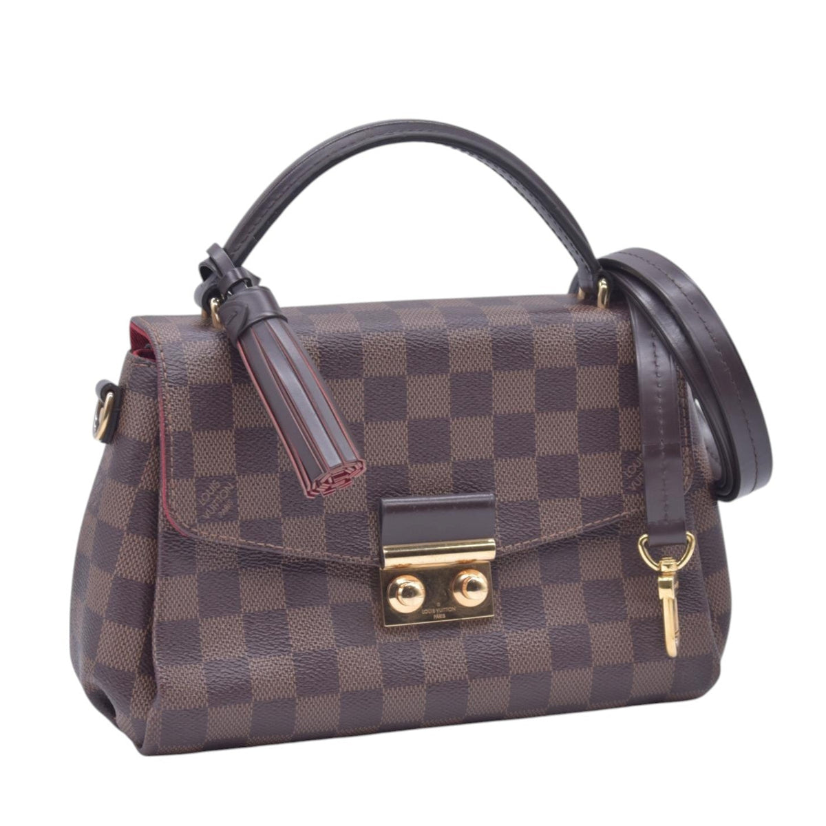 $1960 2018 LOUIS VUITTON Damier Ebene Croisette Top Handle Crossbody Bag Brown FL0138 10021361