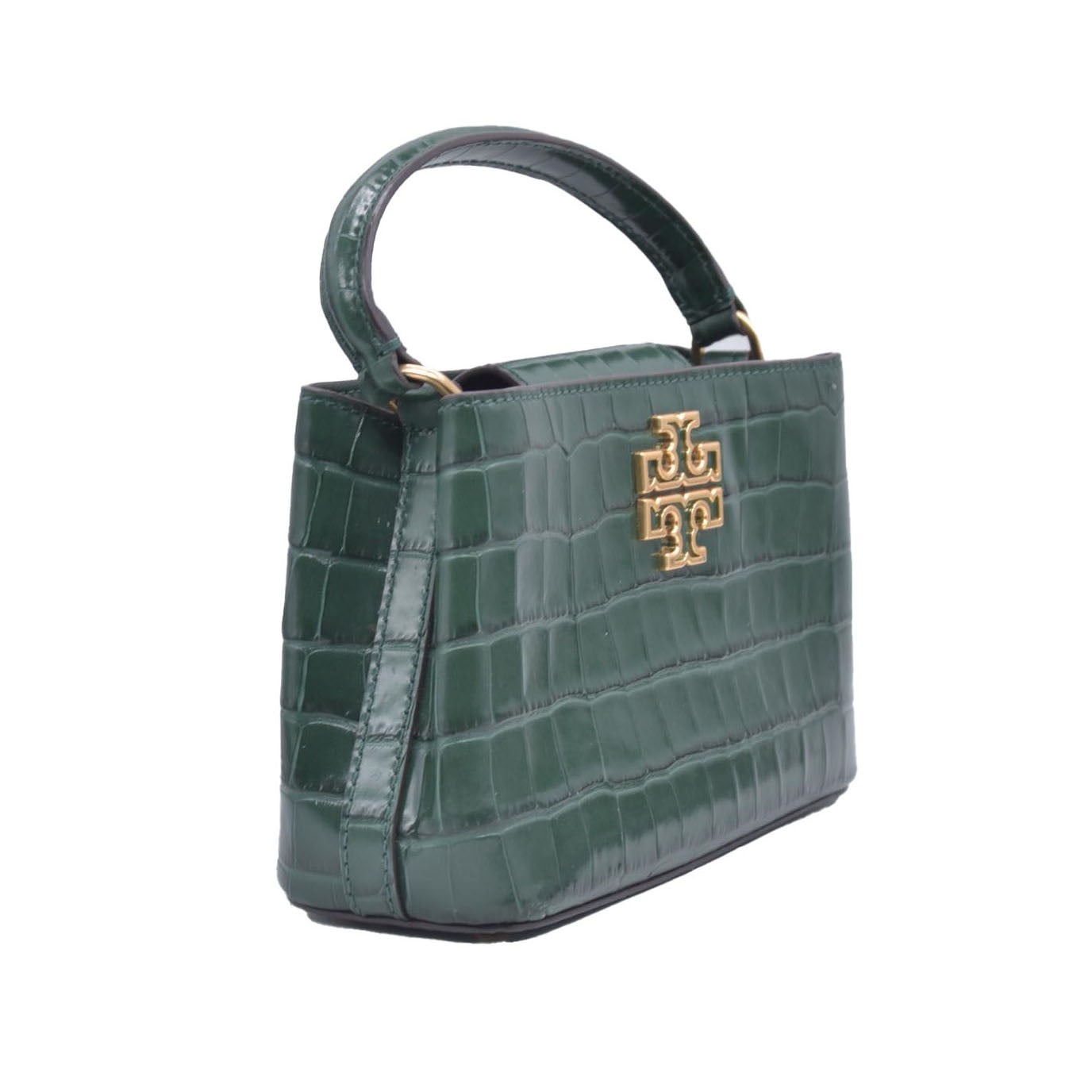 $720 TORY BURCH Britten Handbag Green Croc Embossed CONSIGNMENT