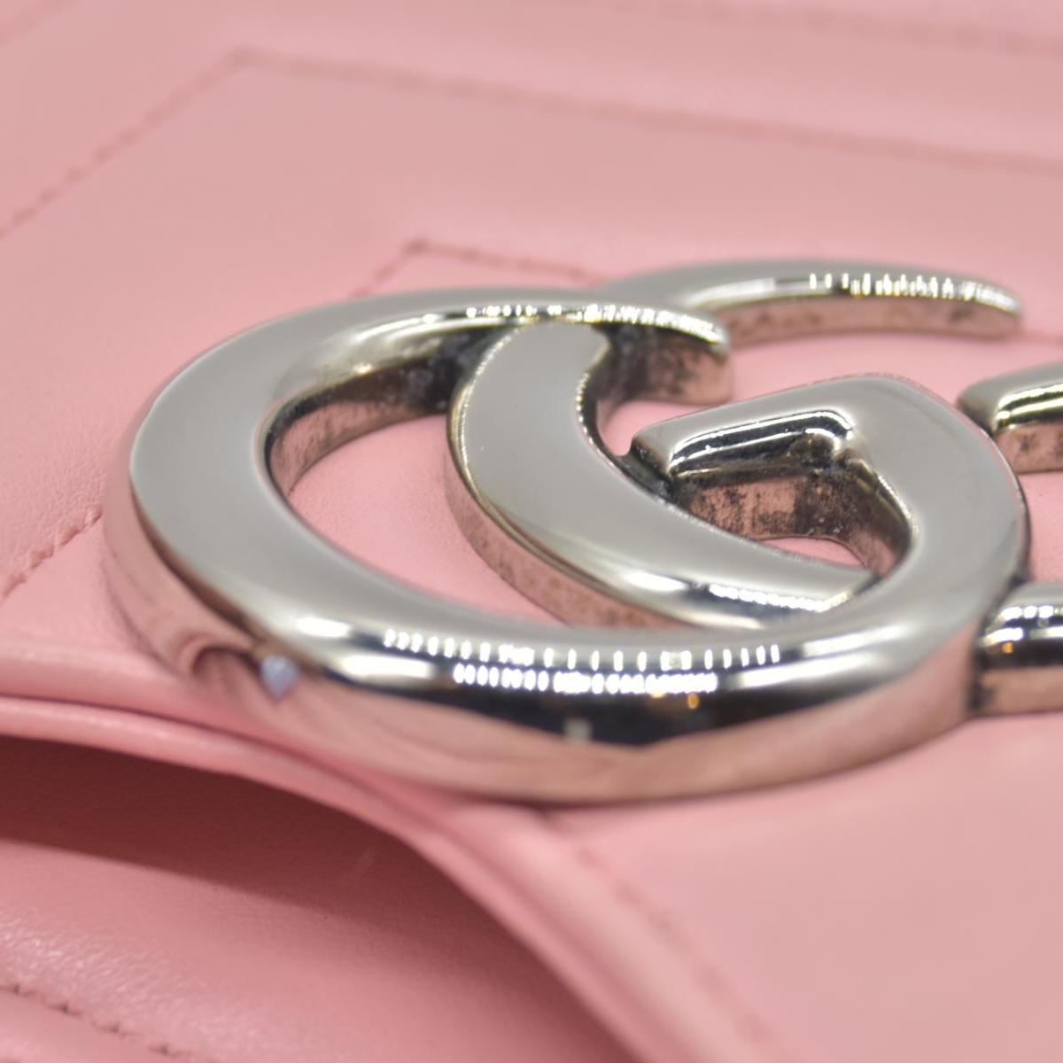 $2600 Gucci Calfskin Matelasse Small GG Marmont Shoulder Bag Wild Rose