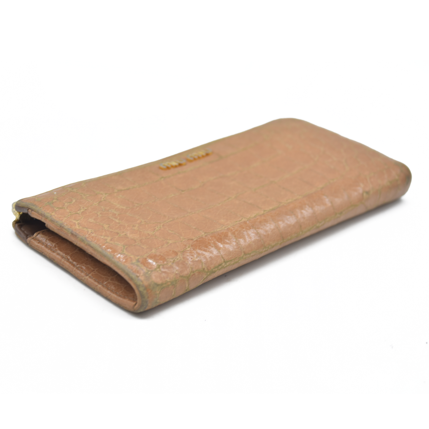 AUCTION $995 MIU MIU Logo Embossed Leather Zippy Long Wallet Beige