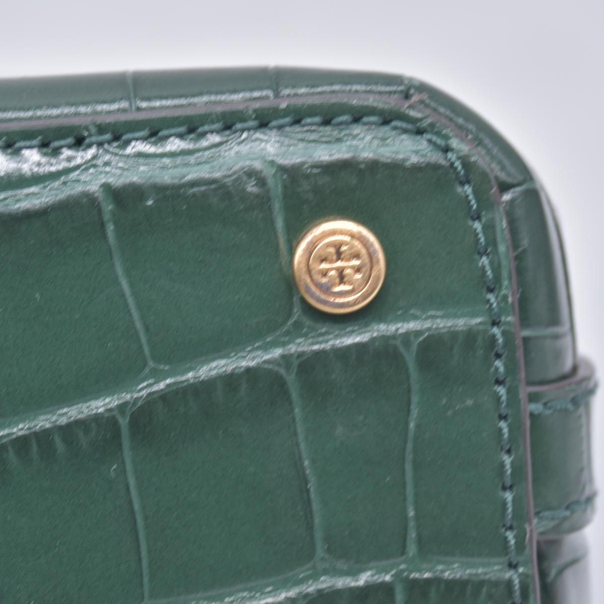 $720 TORY BURCH Britten Handbag Green Croc Embossed CONSIGNMENT