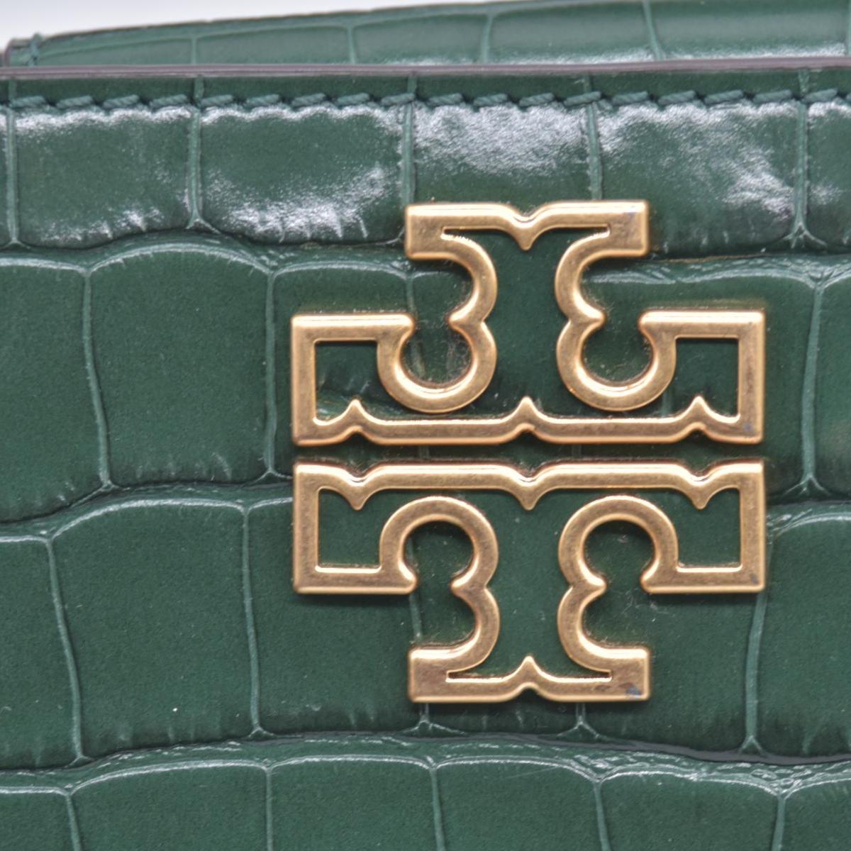 $720 TORY BURCH Britten Handbag Green Croc Embossed CONSIGNMENT