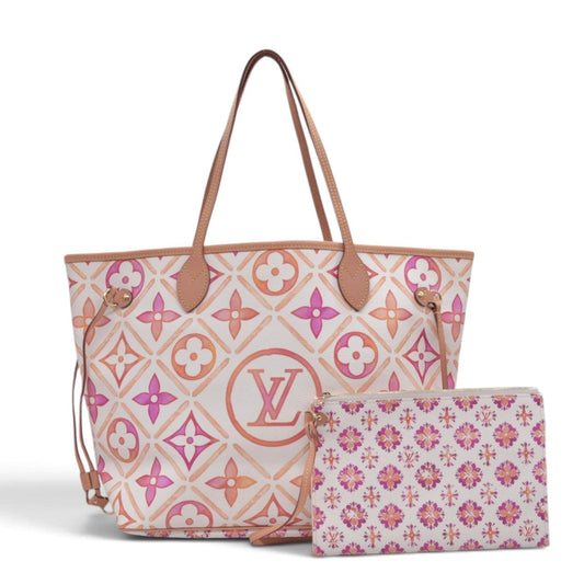 $3100 LOUIS VUITTON Monogram Resort Tile Neverfull MM Rose Clair Pink RFID 10021362