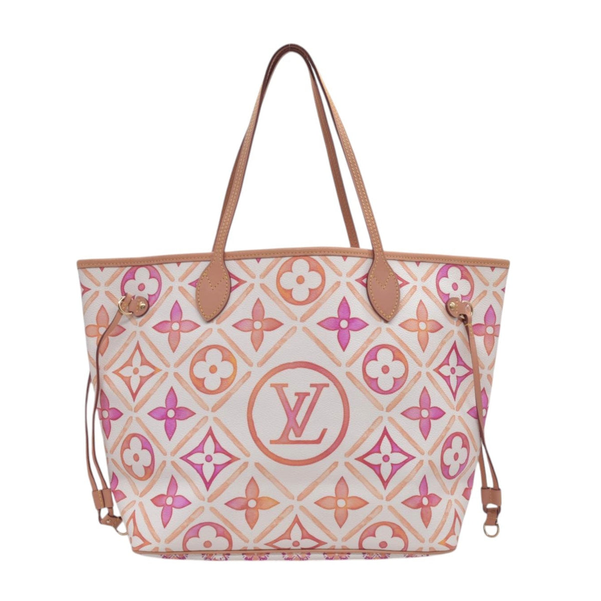 $3100 LOUIS VUITTON Monogram Resort Tile Neverfull MM Rose Clair Pink RFID 10021362