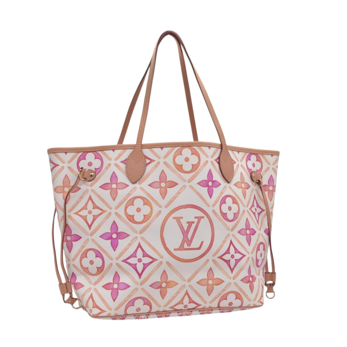 $3100 LOUIS VUITTON Monogram Resort Tile Neverfull MM Rose Clair Pink RFID 10021362